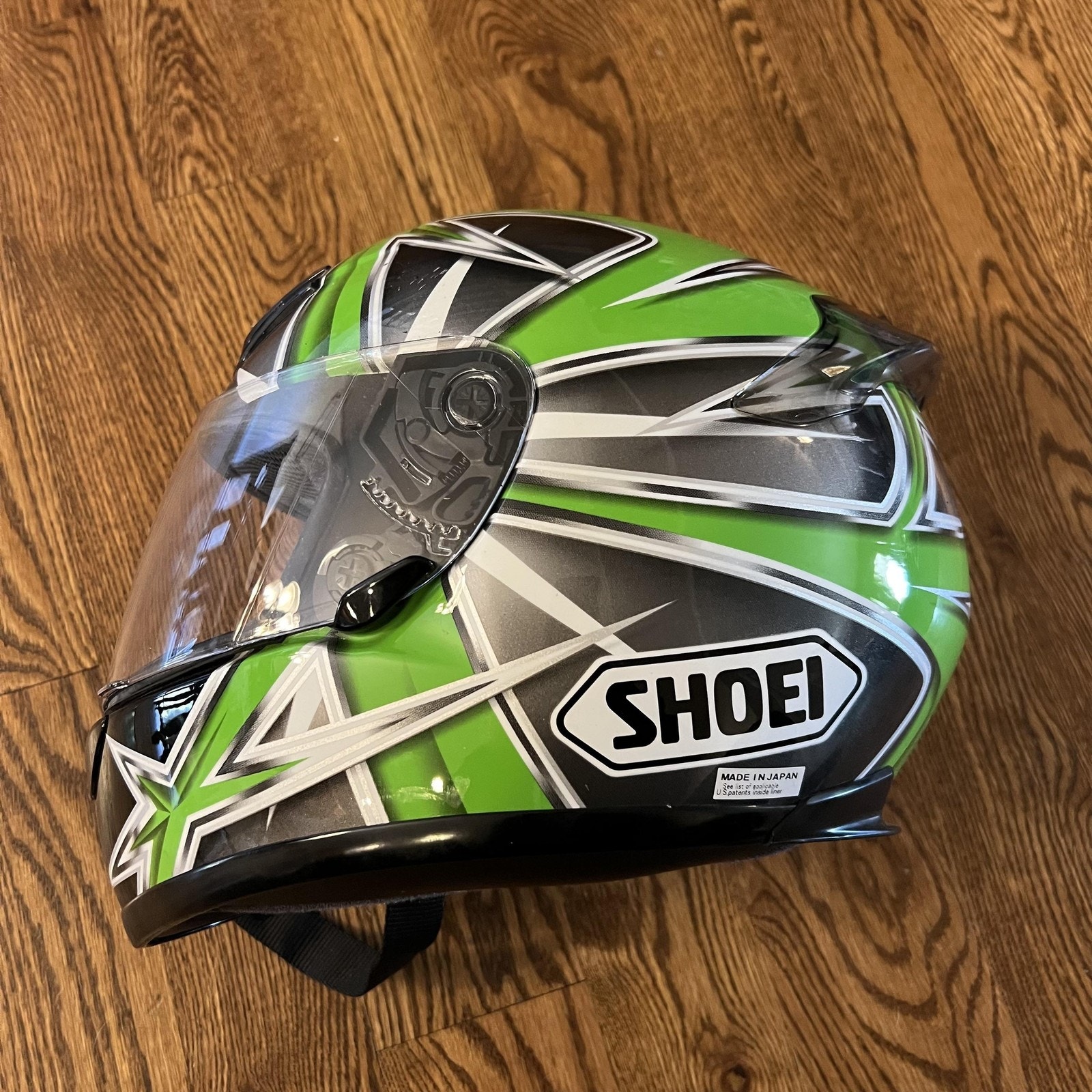 Shoei Full Face Motorcycle Helmet Small Green Black Silver Dot Snell Japan Bag